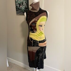 mirai fashion y2k vintage turtle neck midi patterned dress